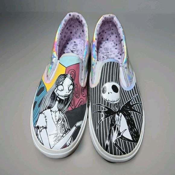 Nightmare Before Christmas Jack And Sally Slip On Shoes Size 11 Gothic Halloween - Picture 1 of 12